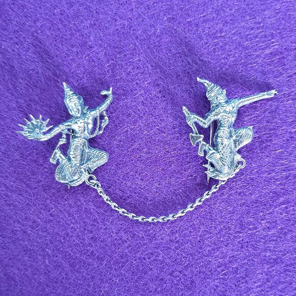 Rare Antique 1920s Siam Sterling Silver Mekkala & Ramasoon Sweater Cloak Pin - Picture 6 of 10